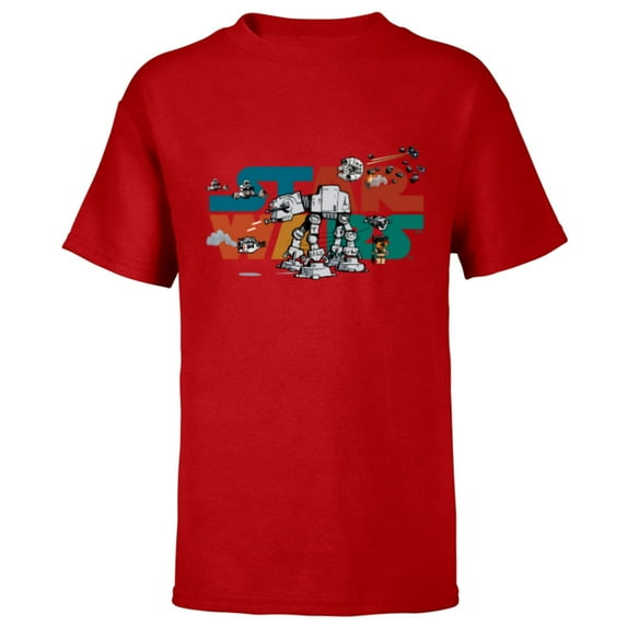 Star Wars Logo Cute Galactic Battles - Short Sleeve T-Shirt for Kids - Customized-Red