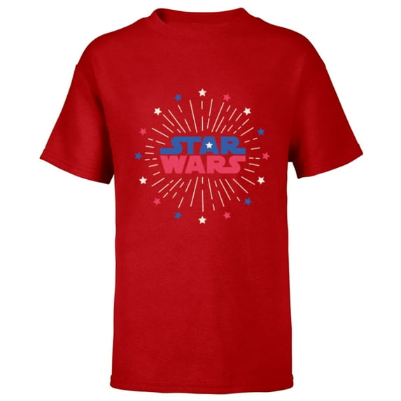 Star Wars Logo Fireworks Logo July 4th - Short Sleeve T-Shirt for Kids - Customized-Red