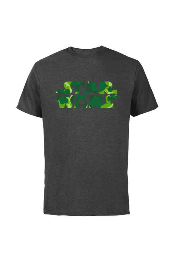 Logo Green Shamrocks St. Patrick’s Day - Short Sleeve Cotton T-Shirt for Adults - Customized-Charcoal