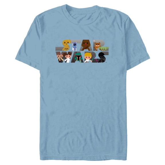 Star Wars Logo Kawaii Multi-Character - Short Sleeve Blended T-Shirt for Adults -Customized-Ocean Blue