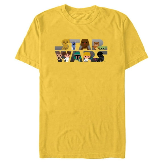 Star Wars Logo Kawaii Multi-Character - Short Sleeve Blended T-Shirt for Adults -Customized-Yellow