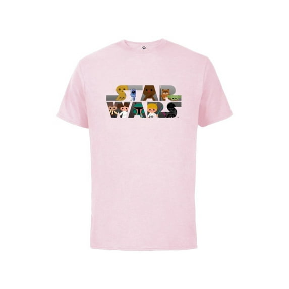 Star Wars Logo Kawaii Multi-Character - Short Sleeve Cotton T-Shirt for Adults -Customized-Soft Pink