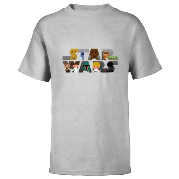 Star Wars Logo Kawaii Multi-Character - Short Sleeve T-Shirt for Kids -Customized-Athletic Heather