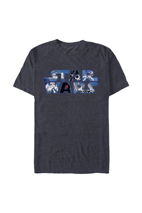 Logo Millennium Falcon and Death Star - Short Sleeve Blended T-Shirt for Adults -Customized-Navy Heather