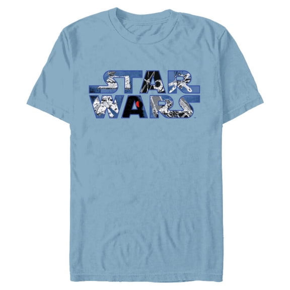 Star Wars Logo Millennium Falcon and Death Star - Short Sleeve Blended T-Shirt for Adults -Customized-Ocean Blue