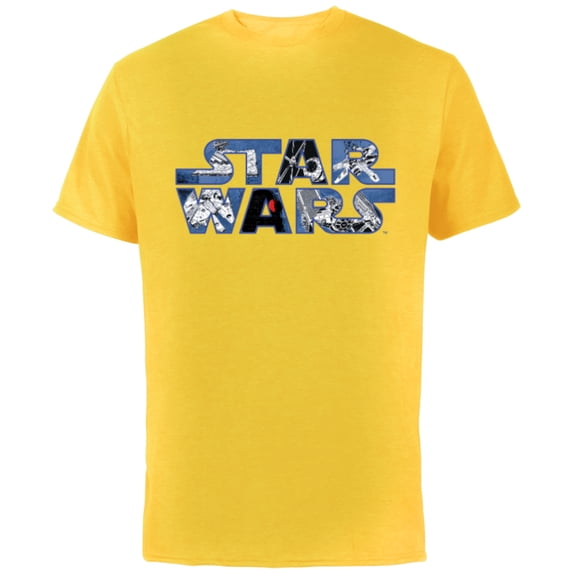 Star Wars Logo Millennium Falcon and Death Star - Short Sleeve Cotton T-Shirt for Adults -Customized-Yellow