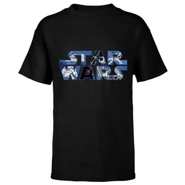 Star Wars Logo Millennium Falcon and Death Star - Short Sleeve T-Shirt for Kids -Customized-Black