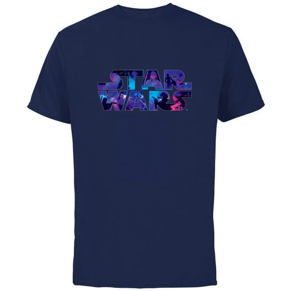 Star Wars Logo Retro 90s Twinkling Stars - Short Sleeve Cotton T-Shirt for Adults -Customized-Navy