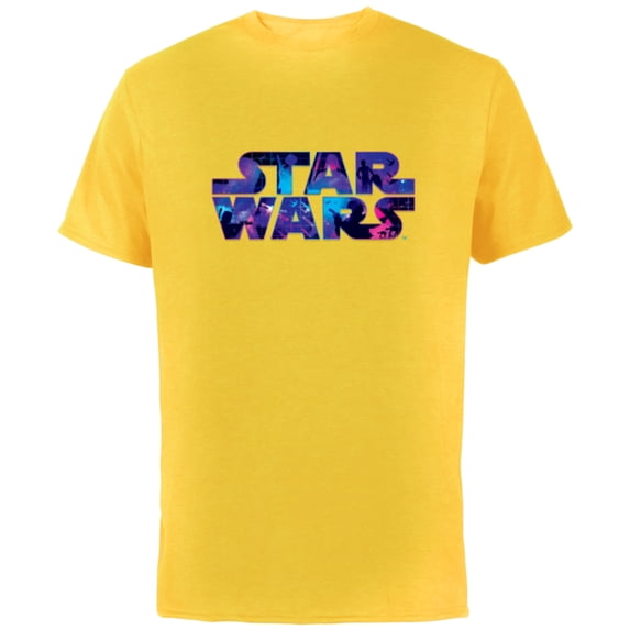 Star Wars Logo Retro 90s Twinkling Stars - Short Sleeve Cotton T-Shirt for Adults -Customized-Yellow