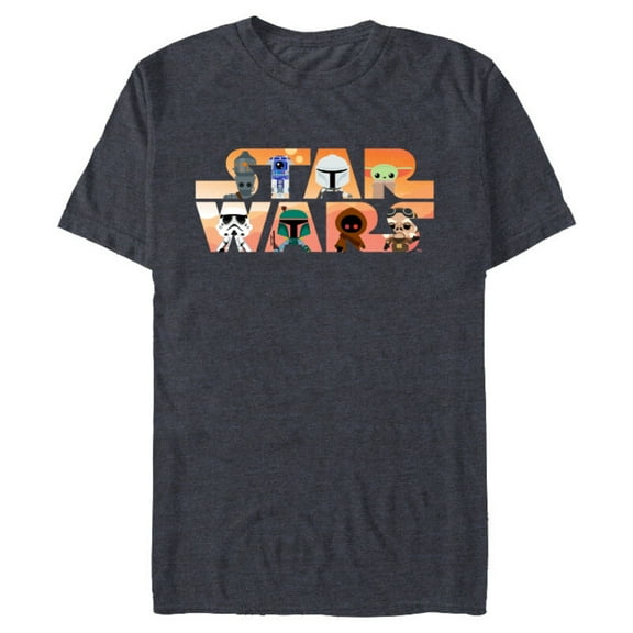 Star Wars Logo The Mandalorian Kawaii Characters Standard - Short Sleeve Blended T-Shirt for Adults – Customized-Navy Heather