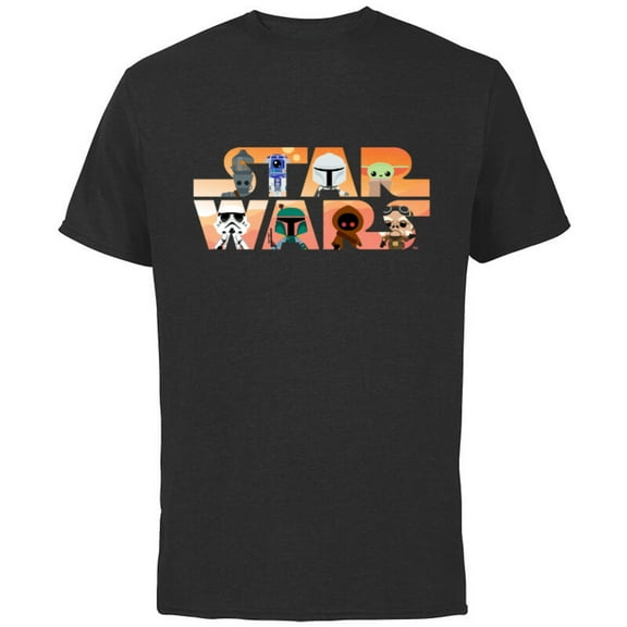 Star Wars Logo The Mandalorian Kawaii Characters Standard - Short Sleeve Cotton T-Shirt for Adults - Customized-Black