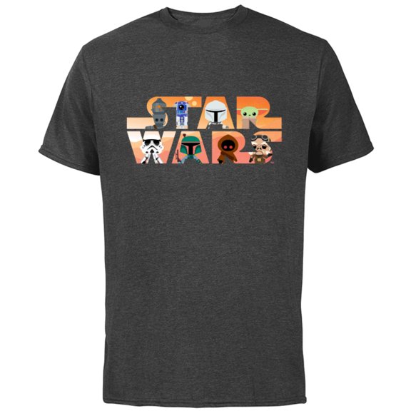 Star Wars Logo The Mandalorian Kawaii Characters Standard - Short Sleeve Cotton T-Shirt for Adults - Customized-Charcoal
