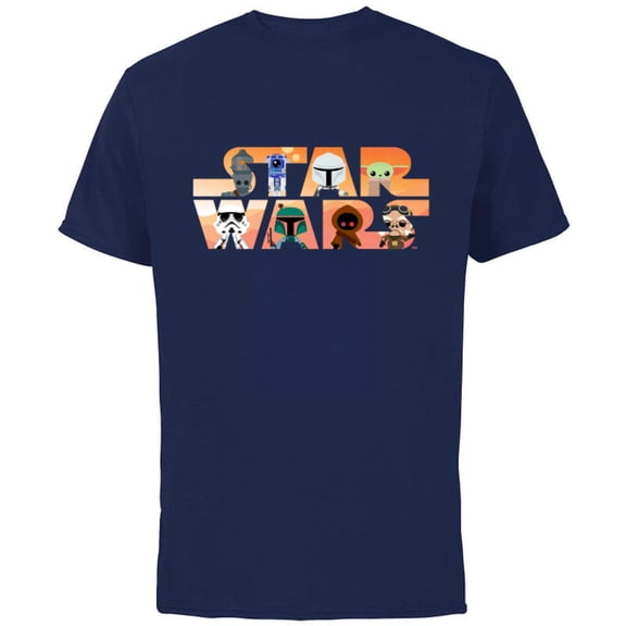 Star Wars Logo The Mandalorian Kawaii Characters Standard - Short Sleeve Cotton T-Shirt for Adults - Customized-Navy