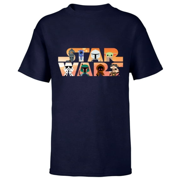 Star Wars Logo The Mandalorian Kawaii Characters Standard - Short Sleeve T-Shirt for Kids – Customized-Navy