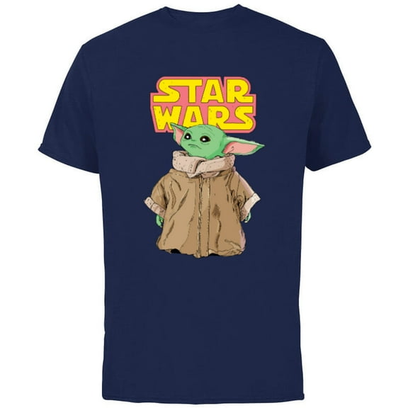 Star Wars Logo The Mandalorian The Child Cute Comic - Short Sleeve Cotton T-Shirt for Adults - Customized-Navy