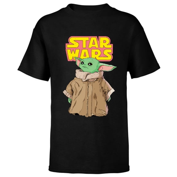 Star Wars Logo The Mandalorian The Child Cute Comic - Short Sleeve T-Shirt for Kids - Customized-Black