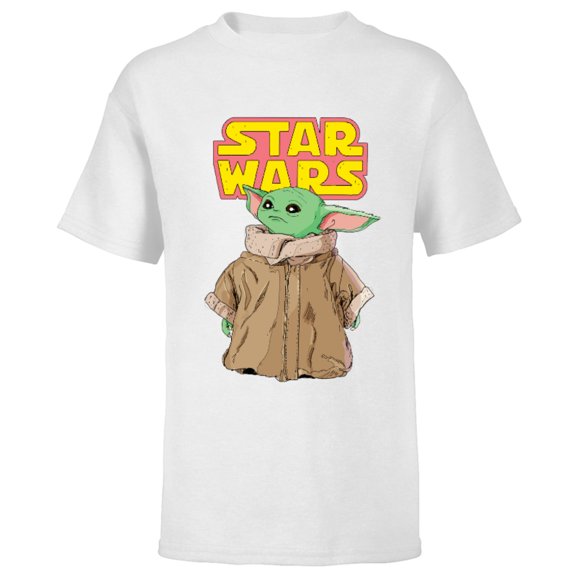 Star Wars Logo The Mandalorian The Child Cute Comic - Short Sleeve T-Shirt for Kids - Customized-White