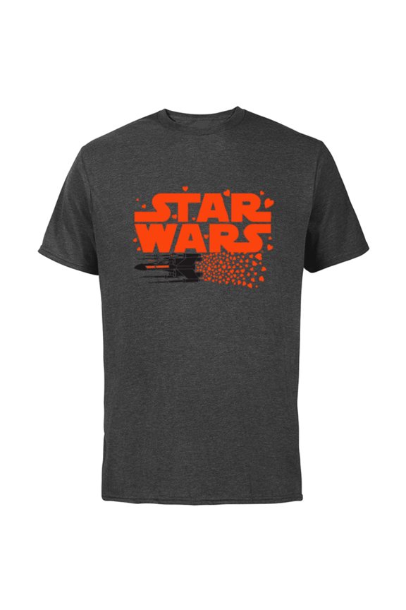 Logo X-Wing Luke Skywalker R2-D2 Splatter Hearts - Short Sleeve Cotton T-Shirt for Adults - Customized-Charcoal