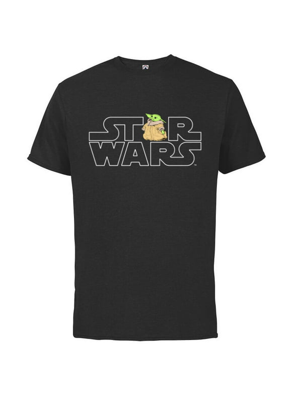 Star Wars Logo and The Child from The Mandalorian - Short Sleeve Cotton T-Shirt for Adults - Customized-Black
