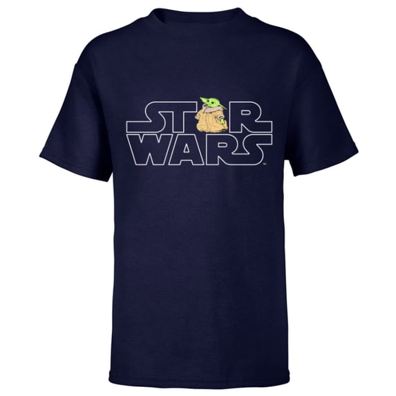 Star Wars Logo and The Child from The Mandalorian - Short Sleeve T-Shirt for Kids - Customized-Navy