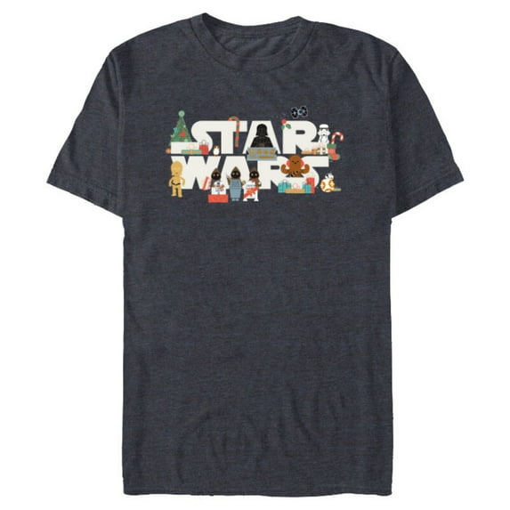 Star Wars Logo with Vader Funny Holiday Characters Christmas - Short Sleeve Blended T-Shirt for Adults - Customized-Navy Heather