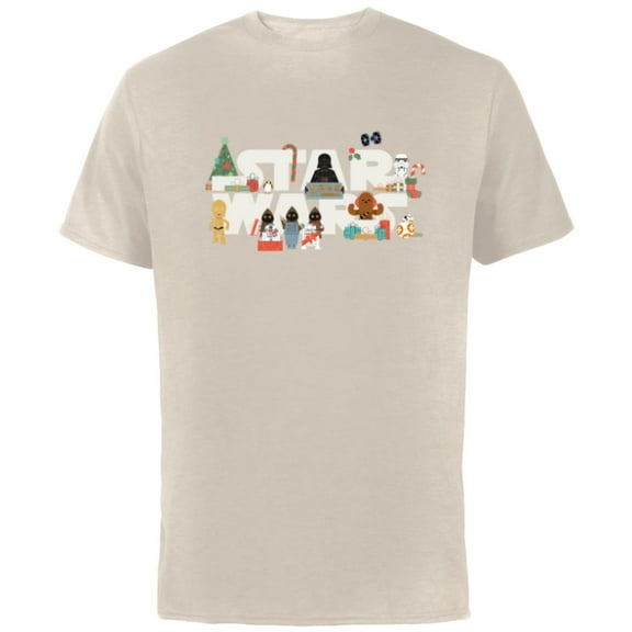 Star Wars Logo with Vader Funny Holiday Characters Christmas - Short Sleeve Cotton T-Shirt for Adults - Customized-Natural