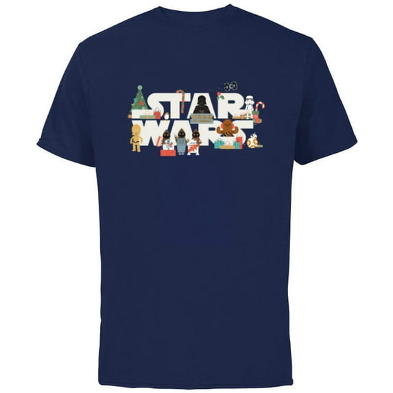 Star Wars Logo with Vader Funny Holiday Characters Christmas - Short Sleeve Cotton T-Shirt for Adults - Customized-Navy