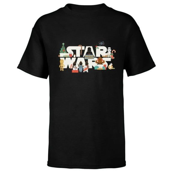 Star Wars Logo with Vader Funny Holiday Characters Christmas - Short Sleeve T-Shirt for Kids - Customized-Black