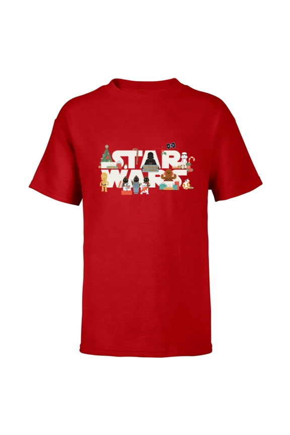 Logo with Vader Funny Holiday Characters Christmas - Short Sleeve T-Shirt for Kids - Customized-Red