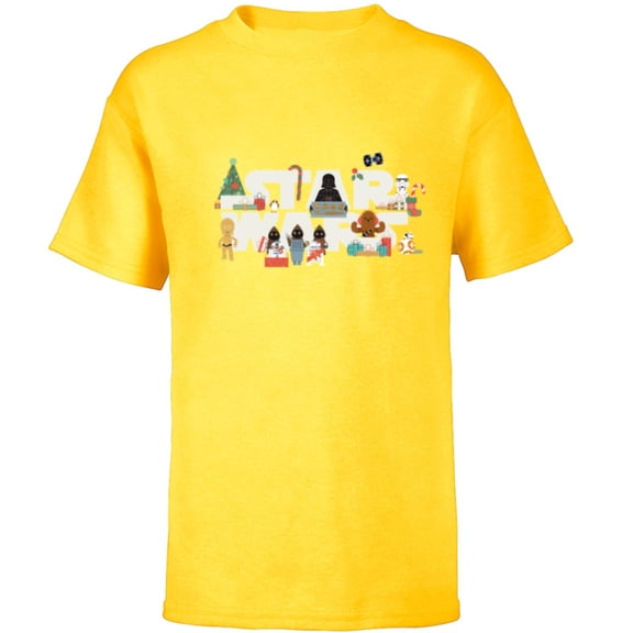Star Wars Logo with Vader Funny Holiday Characters Christmas - Short Sleeve T-Shirt for Kids - Customized-Yellow
