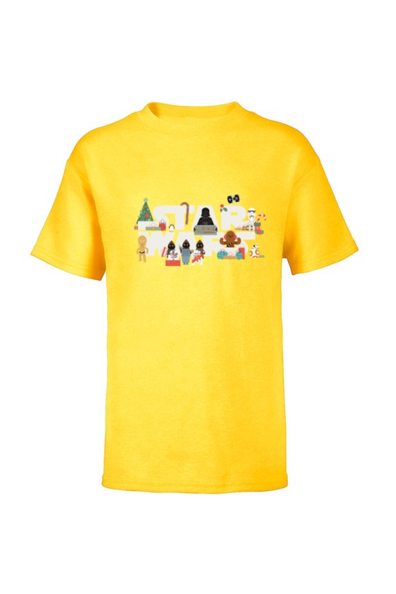 Logo with Vader Funny Holiday Characters Christmas - Short Sleeve T-Shirt for Kids - Customized-Yellow