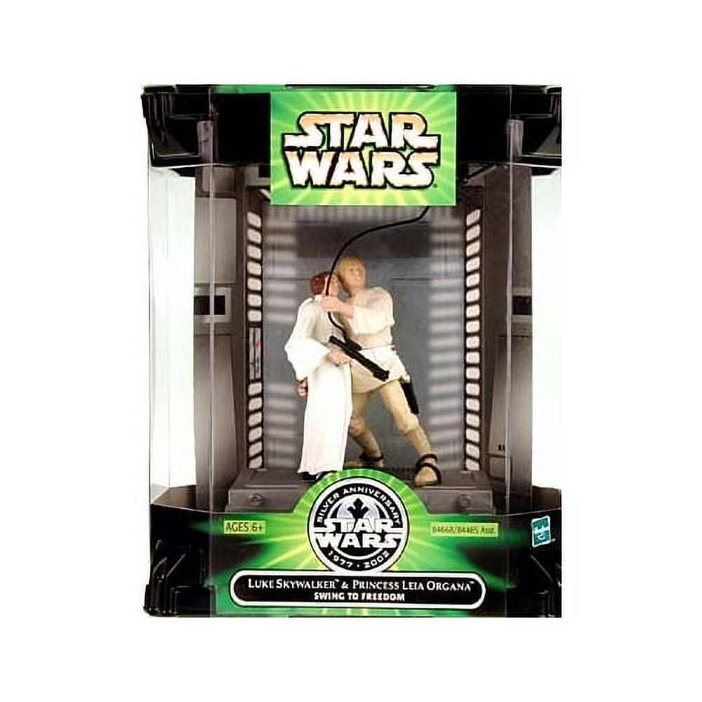 Action Figure Star Wars Silver Anniversary - Luke & Leia Swing To Freedom 1977-2002 - Set Da Collezione Con Base
