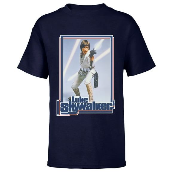 Star Wars Luke Skywalker 70s Retro - Short Sleeve T-Shirt for Kids - Customized-Navy