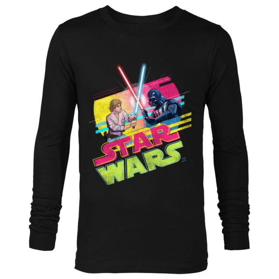 Star Wars Luke Skywalker vs Darth Vader Duel Retro 1980 Vibe - Long Sleeve T-Shirt for Men - Customized-Black