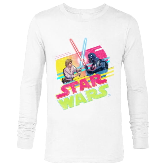 Star Wars Luke Skywalker vs Darth Vader Duel Retro 1980 Vibe - Long Sleeve T-Shirt for Men - Customized-White