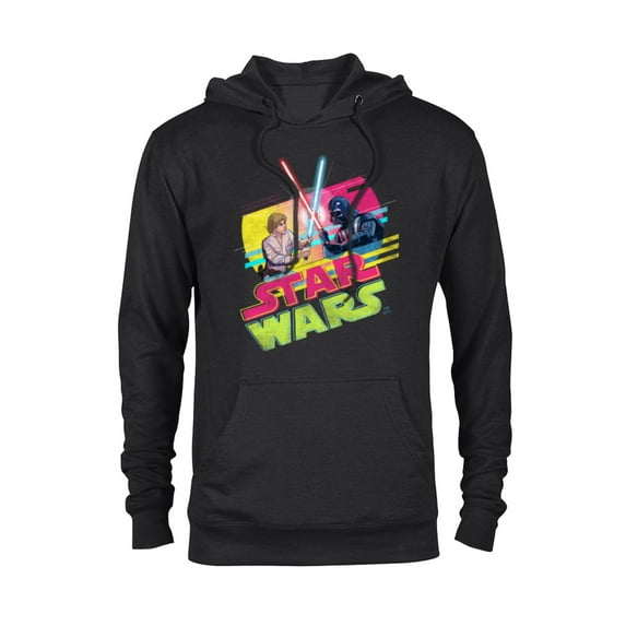 Star Wars Luke Skywalker vs Darth Vader Duel Retro 1980 Vibe - Pullover Hoodie for Adults - Customized-Black