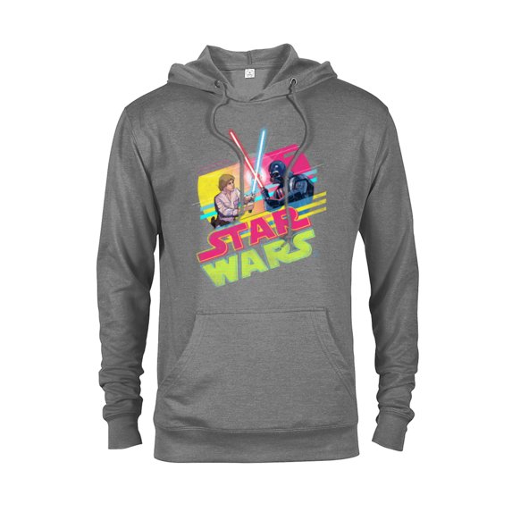 Star Wars Luke Skywalker vs Darth Vader Duel Retro 1980 Vibe - Pullover Hoodie for Adults - Customized-Graphite Heather