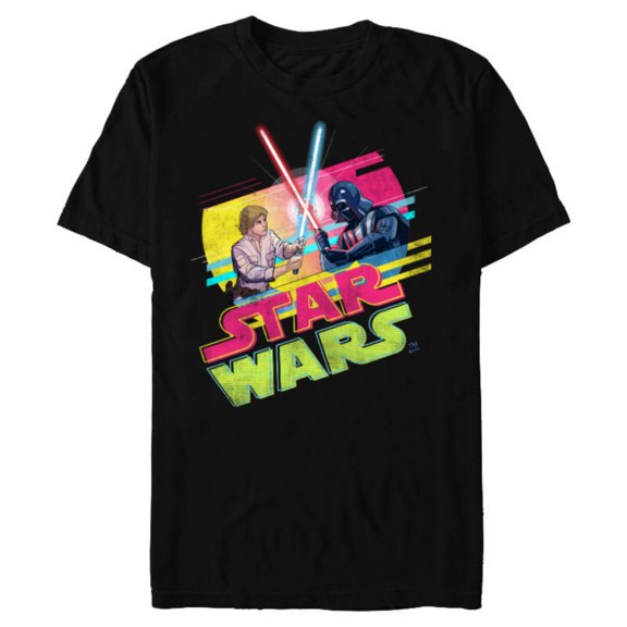 Star Wars Luke Skywalker vs Darth Vader Duel Retro 1980 Vibe - Short Sleeve Blended T-Shirt for Adults - Customized-Black