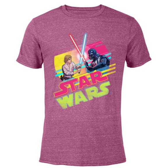 Star Wars Luke Skywalker vs Darth Vader Duel Retro 1980 Vibe - Short Sleeve Blended T-Shirt for Adults - Customized-Purple