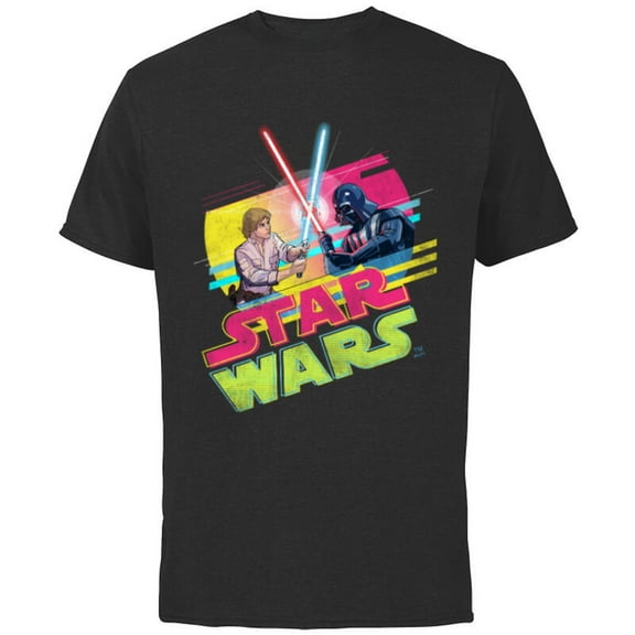 Star Wars Luke Skywalker vs Darth Vader Duel Retro 1980 Vibe - Short Sleeve Cotton T-Shirt for Adults - Customized-Black