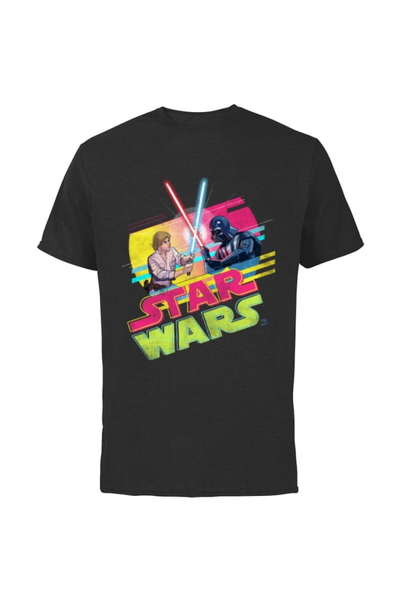 Luke Skywalker vs Darth Vader Duel Retro 1980 Vibe - Short Sleeve Cotton T-Shirt for Adults - Customized-Black