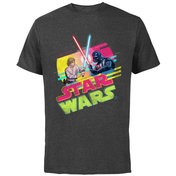 Star Wars Luke Skywalker vs Darth Vader Duel Retro 1980 Vibe - Short Sleeve Cotton T-Shirt for Adults - Customized-Charcoal
