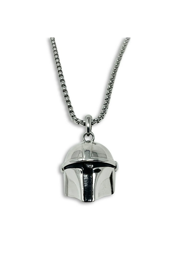 Star Wars: Mandalorian 3D Helmet Pendant Necklace, 316L Steel, Chain 22, No Gemstone