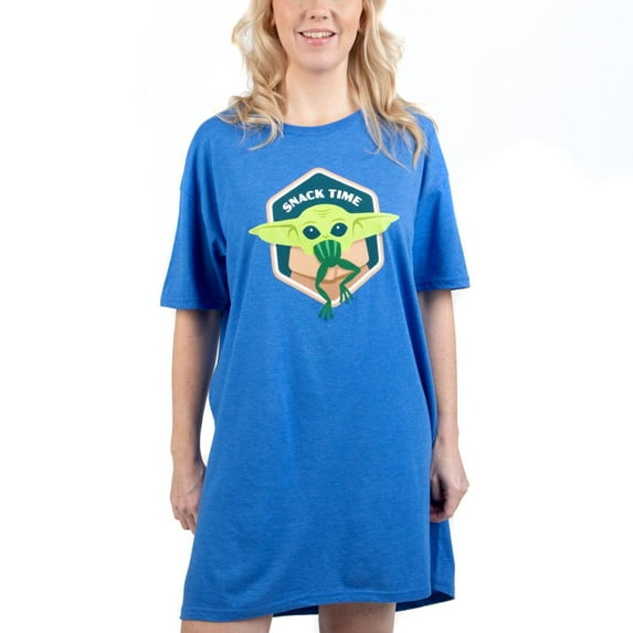 Star Wars Mandalorian Baby Grogu Snack Time Womens Blue Sleep Shirt-S
