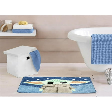 Star Wars Mandalorian Baby Yoda 20"x30" Blue Bath Rug, 100% Microfiber