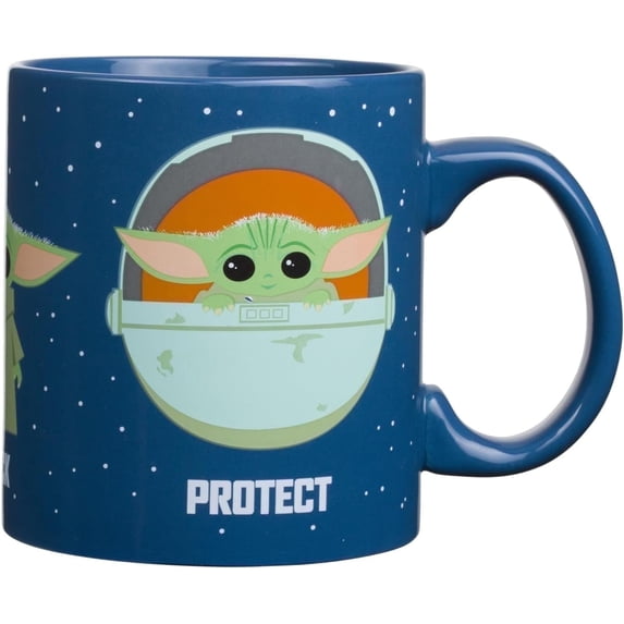 Silver Buffalo Star Wars The Mandalorian The Child Baby Yoda Grogu Protect Attack Snack Ceramic Coffee Mug, 20-Ounces
