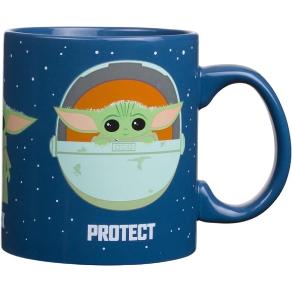 Silver Buffalo Star Wars The Mandalorian The Child Baby Yoda Grogu Protect Attack Snack Ceramic Coffee Mug, 20-Ounces