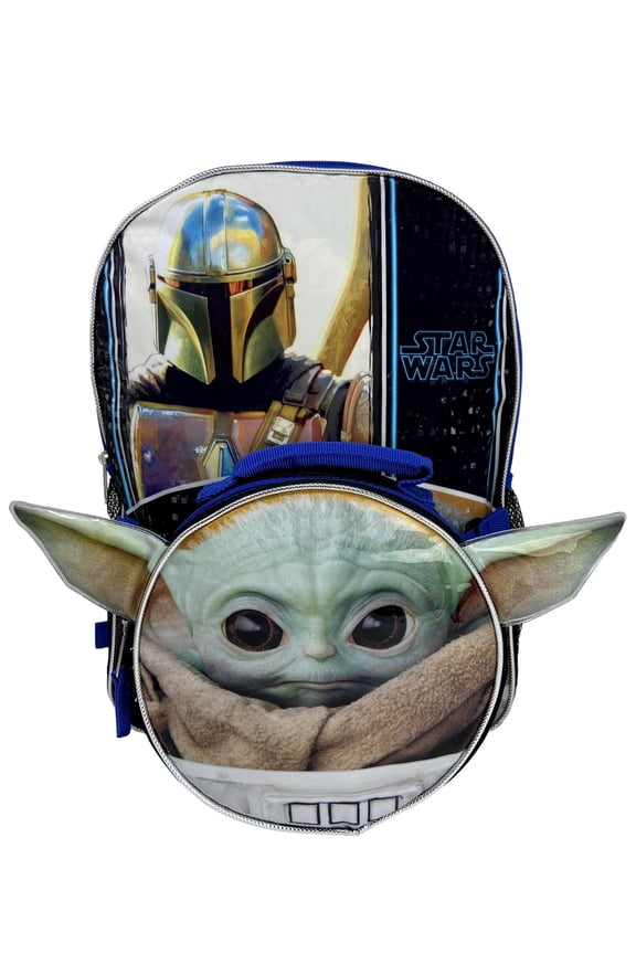 Star Wars The Mandalorian Backpack 16" and Baby Yoda Detachable Lunch Bag Set