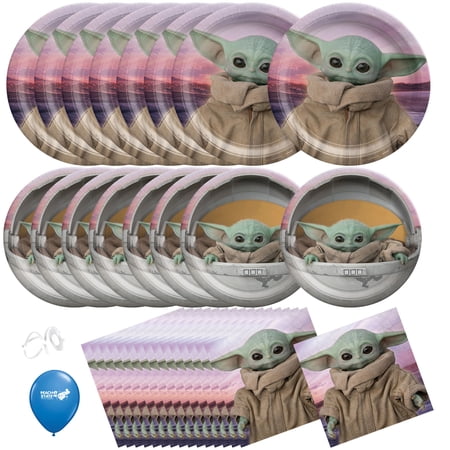 Star Wars Mandalorian The Child Baby Yoda Birthday Party Supplies Bundle with Mandalorian Dinner Plates, Mandalorian Cake Plates, and Mandalorian Napkins for 16 Guests