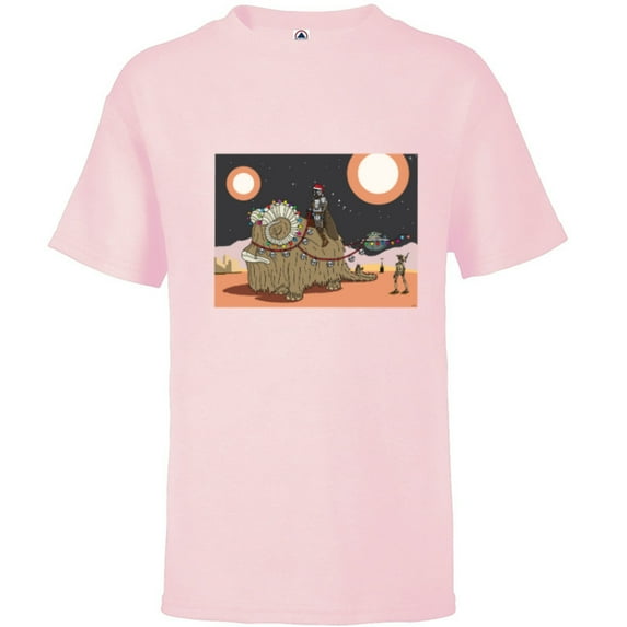 Star Wars Mandalorian & Grogu Christmas Jingle Bell Bantha - Short Sleeve T-Shirt for Kids - Customized-Soft Pink